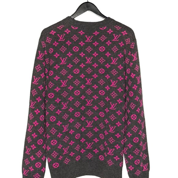 Louis Vuitton FW18 Grey Cashmere Pink Monogram Sweater - Picture 3 of 8